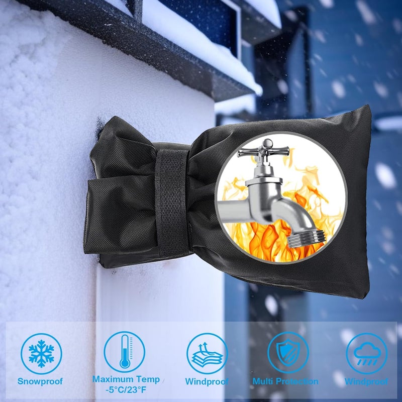 Actgan Outdoor Faucet Covers for Winter, 8.3"H x 6"W Thickened Outside Garden Faucet Socks for Freeze Protection, Reusable Insulated Faucet Covers, 2 Pack, Black - Image 2